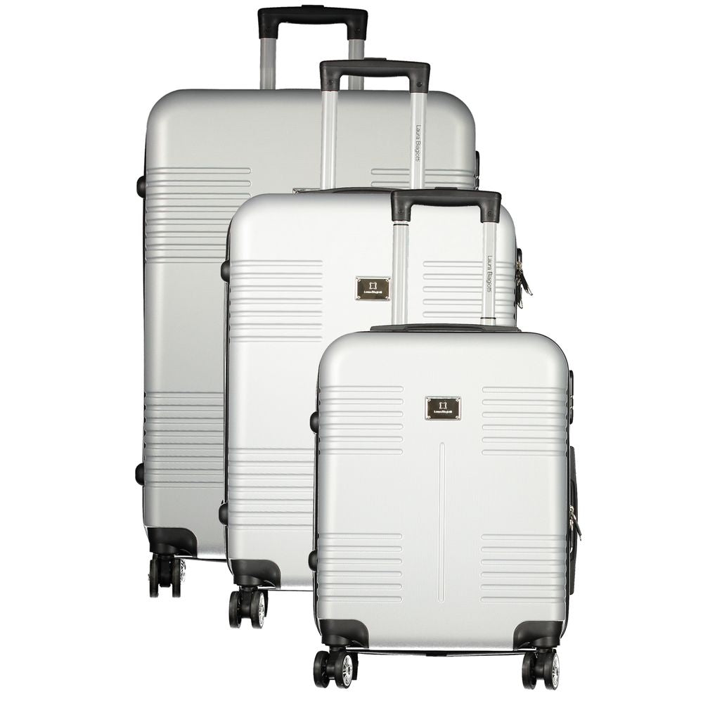 Laura Biagiotti Gray Polyethylene Luggage And Travel set of 3 trolleys with handles and wheels, featuring contrasting details and lock.