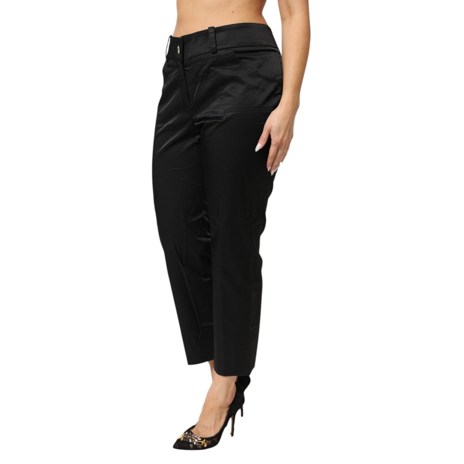 BENCIVENGA Black Cotton Blend Cropped Straight Leg Pants