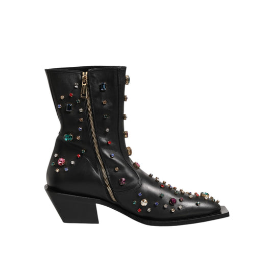 Dolce & Gabbana Black Crystal Embellished Men Short Boots Shoes 1728,67345645728,Ankle - Boots - Shoes,Black,Boots - Shoes,Dolce & Gabbana,EU 40 | US 7,EU 41 | US 8,EU 42 | US 9,EU42.5/US9.5,EU43.5/US10.5,EU43/US10,EU45/US12,EU46/US13,Material: 100lf,Men,