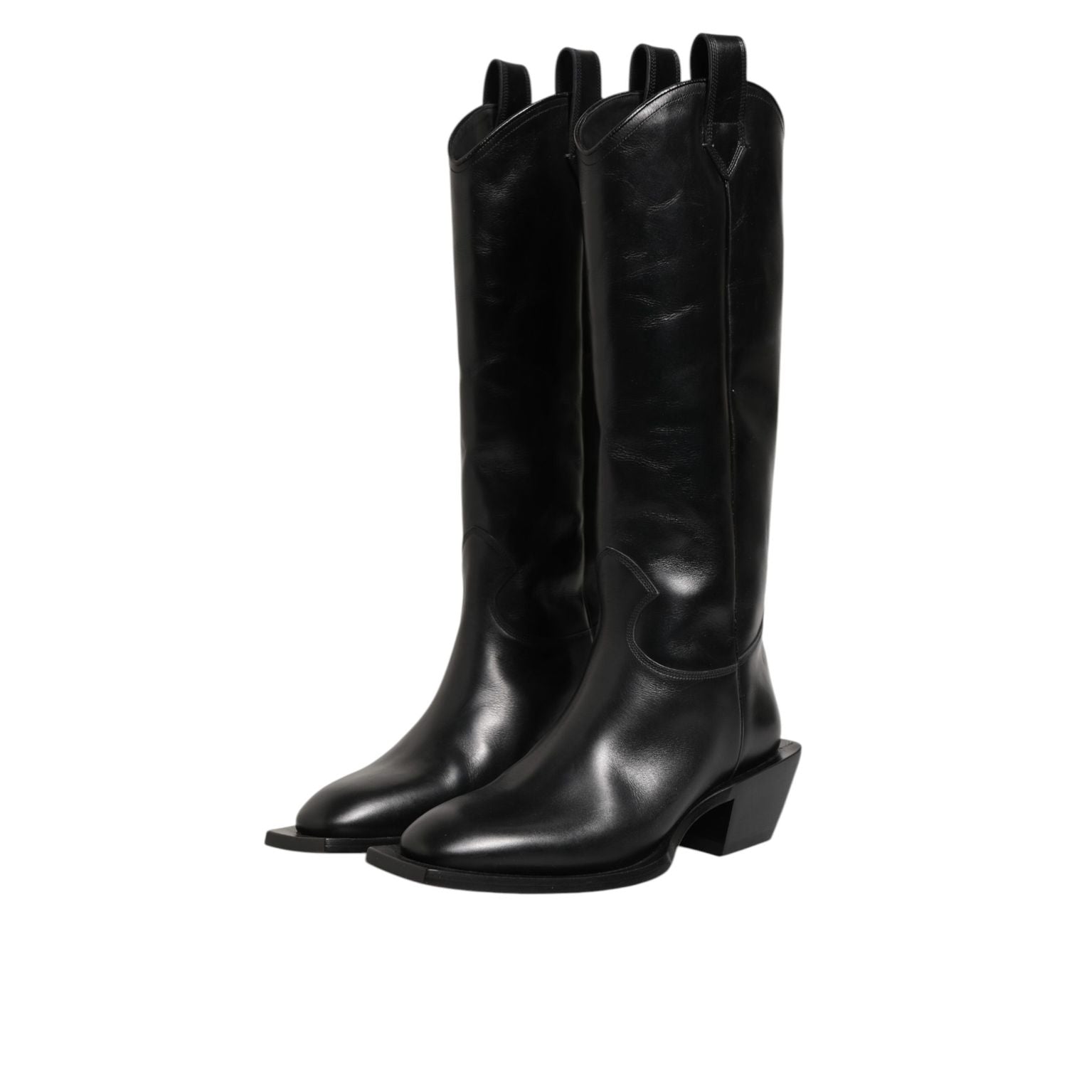 Dolce & Gabbana Black Leather Over The Calf Biker Boots Shoes