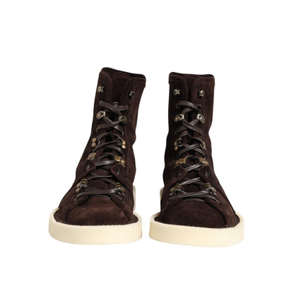 Dolce & Gabbana Brown Suede Lace Up Ankle Short Boots Shoes