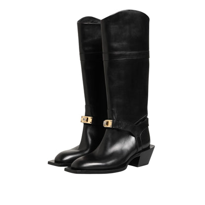 Dolce & Gabbana Black Logo Plaque Over The Calf Boot Shoes