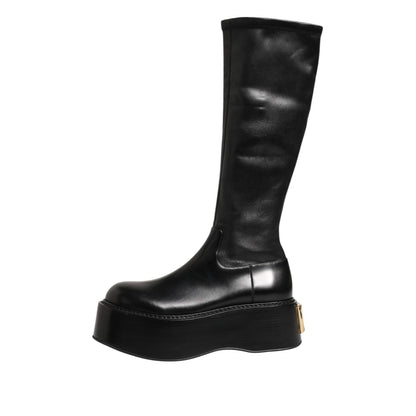 Dolce & Gabbana Black Logo Plaque Over The Calf Boots Shoes