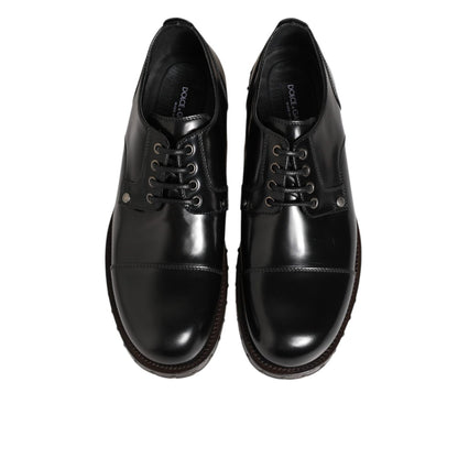 Dolce & Gabbana Black Leather Studded Men Formal Derby Shoes