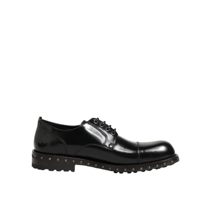 Dolce & Gabbana Black Leather Studded Men Formal Derby Shoes