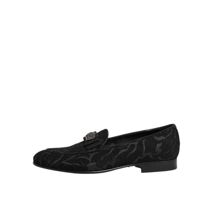 Dolce & Gabbana Black Brocade Crown Loafers Dress Shoes