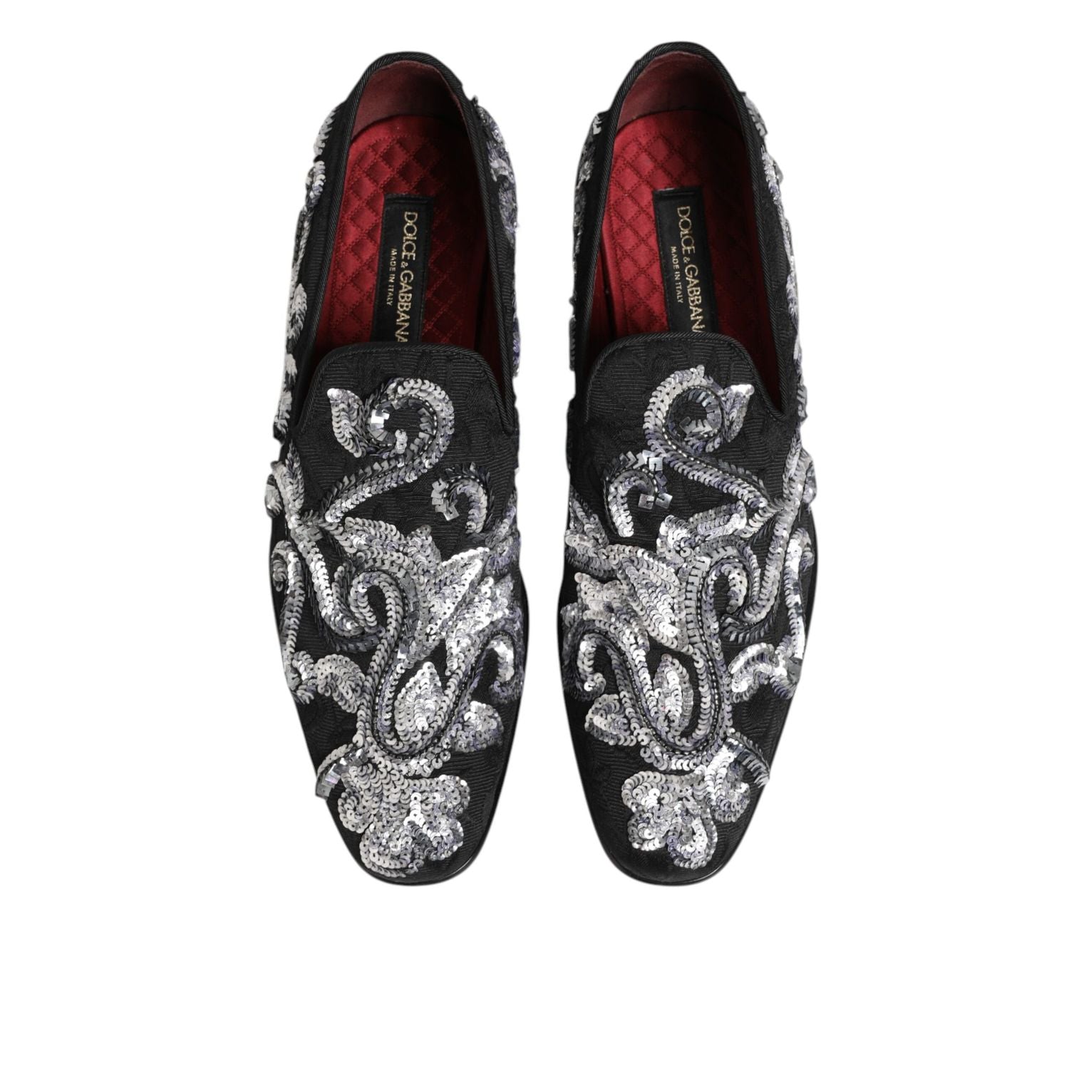 Dolce & Gabbana Black Silver Sequined Loafers Men Dress Shoes