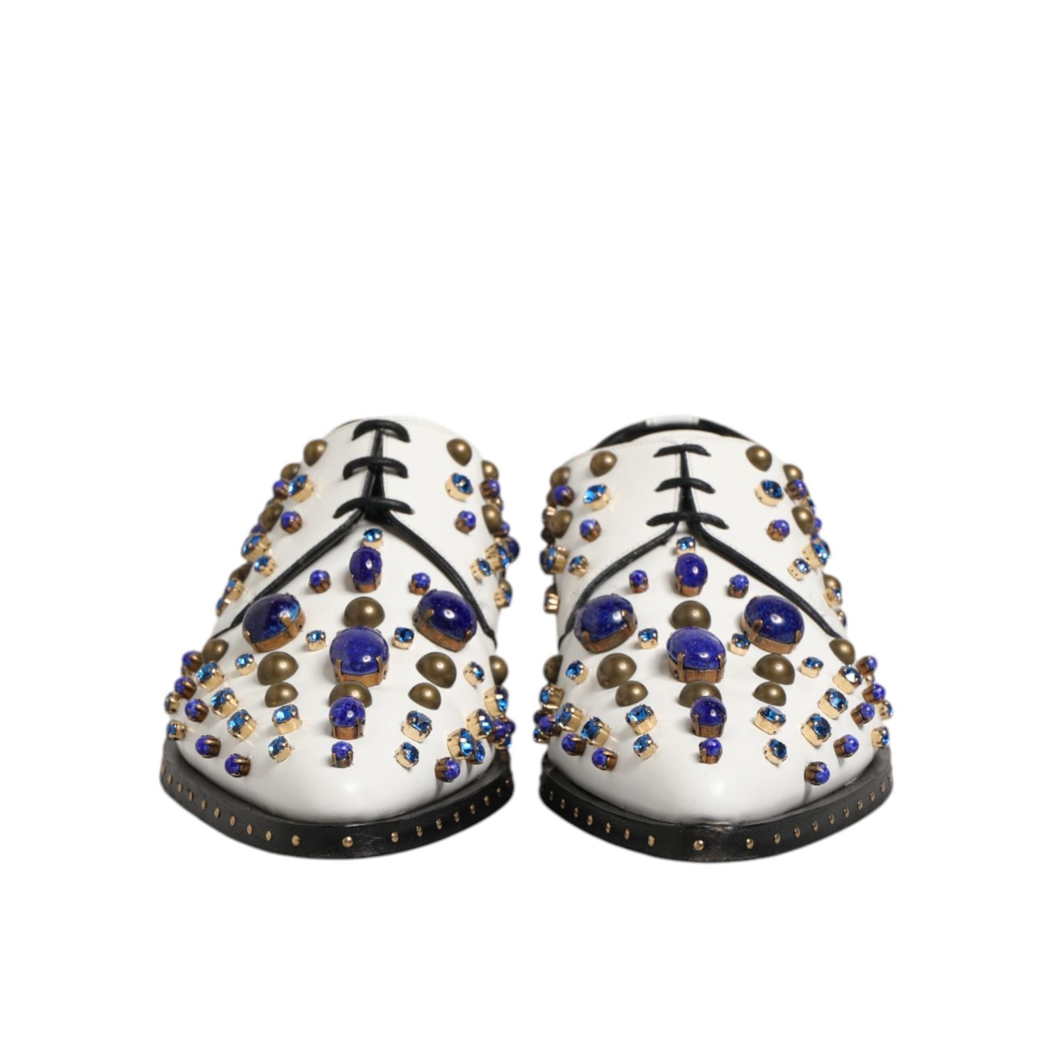 Dolce & Gabbana White Leather Crystals Embellished Dress Shoes