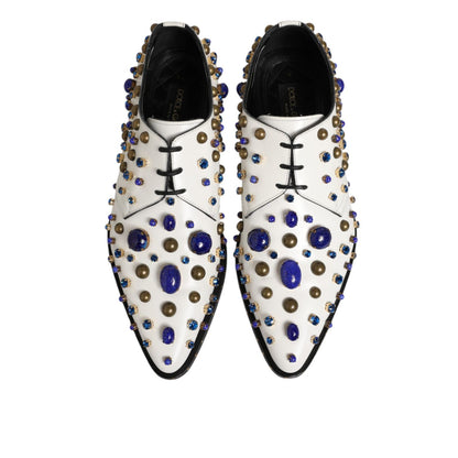 Dolce & Gabbana White Leather Crystals Embellished Dress Shoes with multicolor crystal details top view