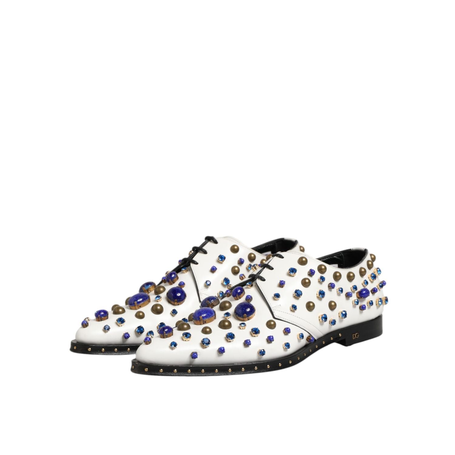 Dolce & Gabbana White Leather Crystals Embellished Dress Shoes