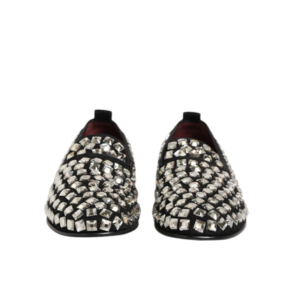 Dolce & Gabbana Black Suede Crystals Loafers Men Dress Shoes