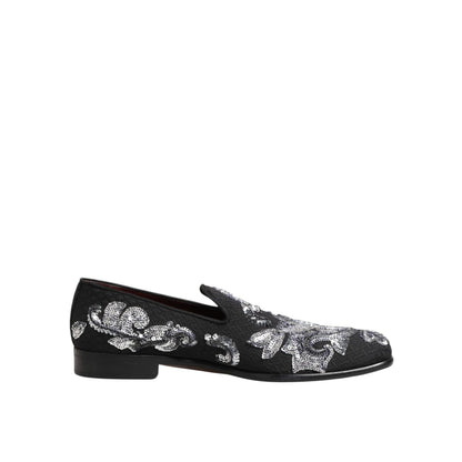 Dolce & Gabbana Black Silver Sequined Loafers Men Dress Shoes