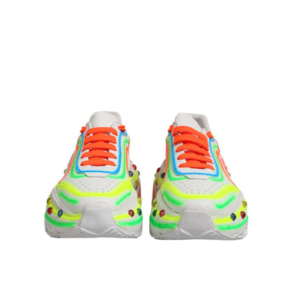 Front view of Dolce & Gabbana Multicolor Daymaster Low Top Sneakers Shoes with vibrant design and chunky silhouette.