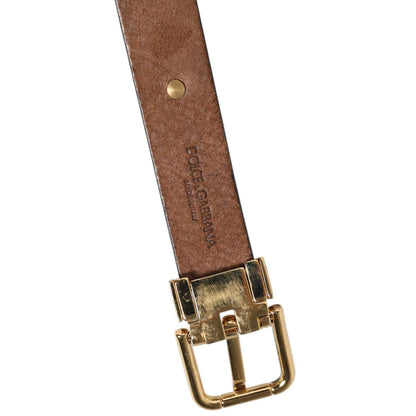 Dolce & Gabbana Brown Leather Gold Silver Coin Buckle Belt