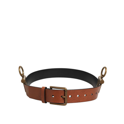 Dolce & Gabbana Brown Leather Side Rings Brass Buckle Belt