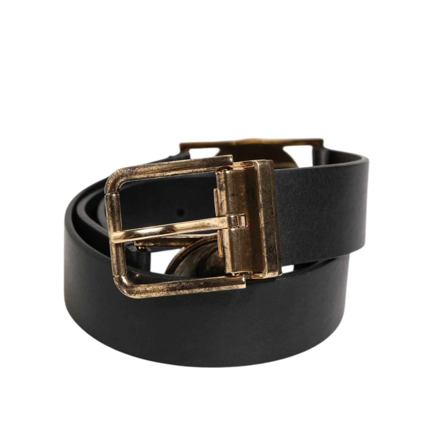 Dolce & Gabbana Black Leather Gold Silver Coin Buckle Belt