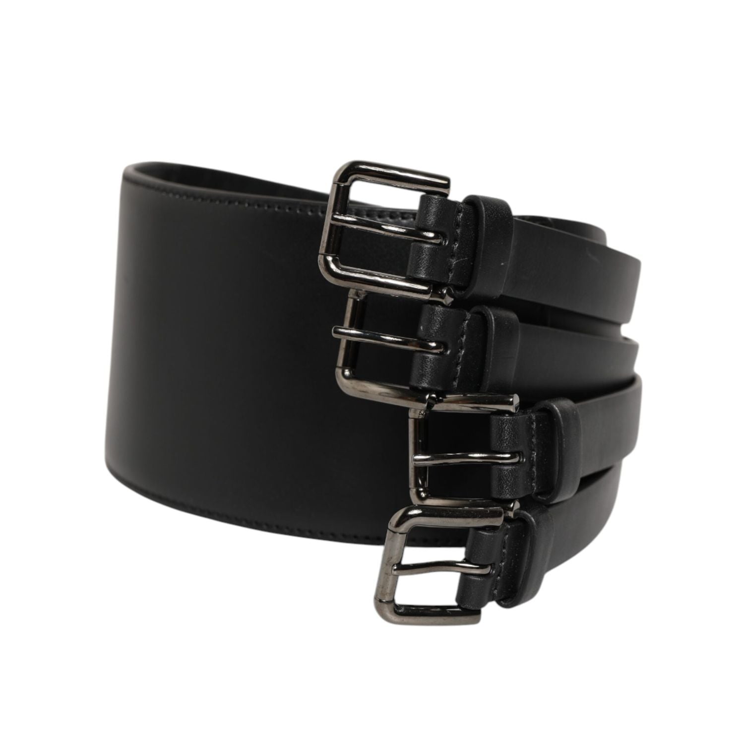 Dolce & Gabbana Black Leather 4-Strap Metal Multi-Buckle Belt