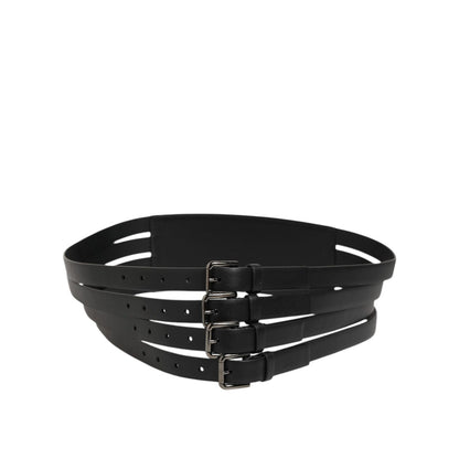 Dolce & Gabbana Black Leather 4-Strap Metal Multi-Buckle Belt