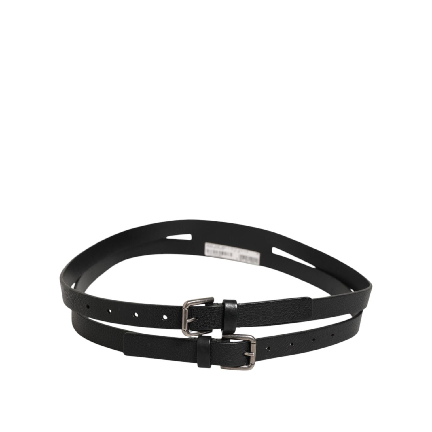 Dolce & Gabbana Black Double Strap Leather Gold Buckle Belt