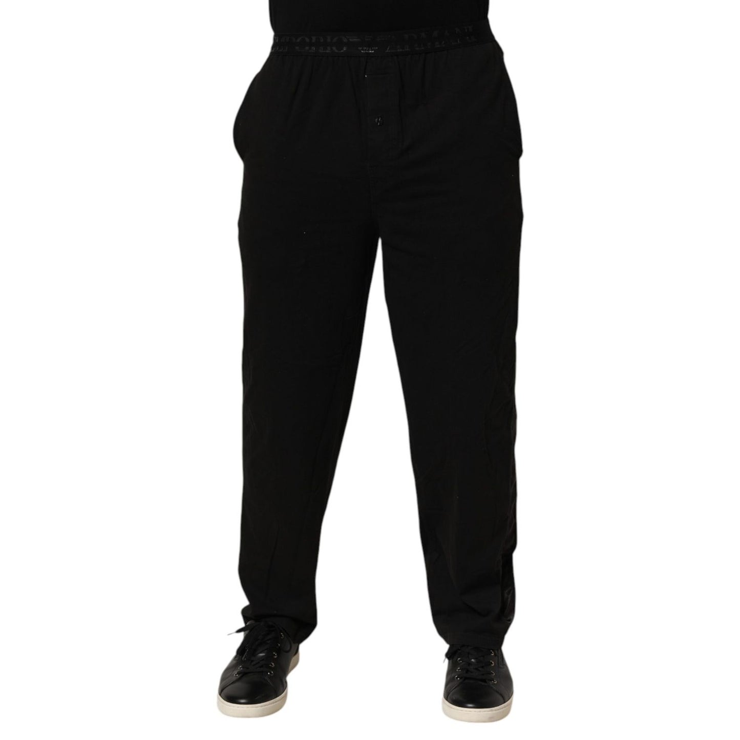 Emporio Armani Black Cotton Blend Logo Waistband Trouser Pants