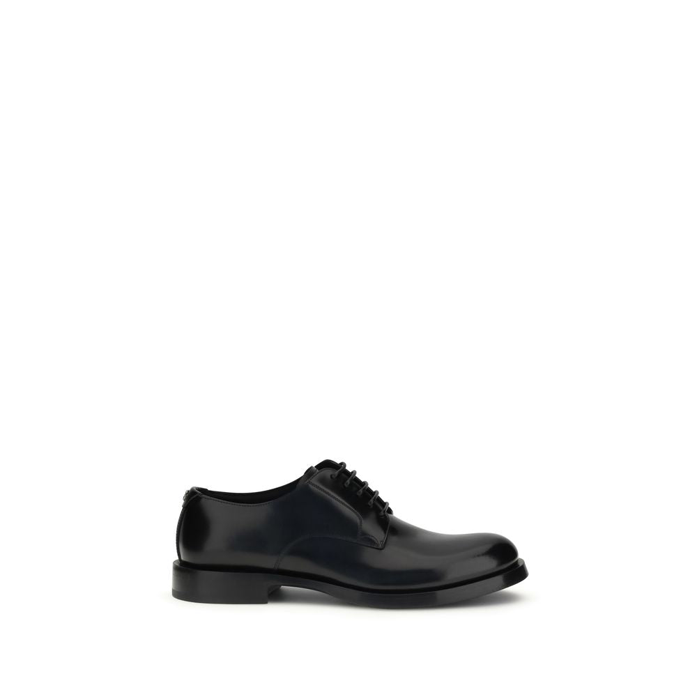 Dolce & Gabbana Black Calf Leather Bos Taurus Oxfords And Derbies, polished luxury lace-up shoes for modern men.