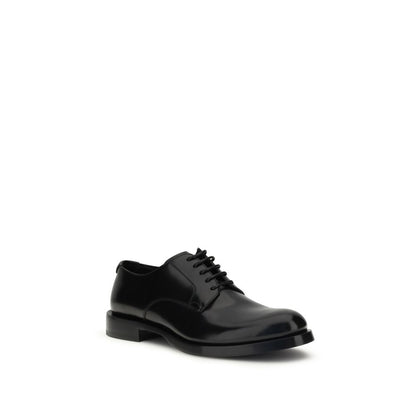 Dolce & Gabbana Black Calf Leather Bos Taurus Oxfords And Derbies showing side angle of elegant lace-up shoe.
