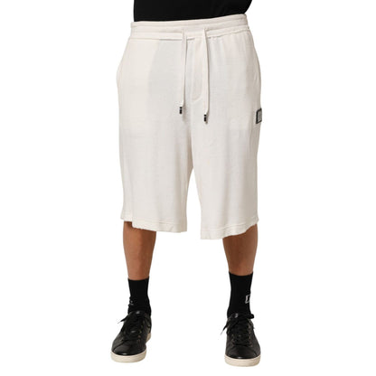 Dolce & Gabbana White Cotton Logo Plaque Men Bermuda Shorts