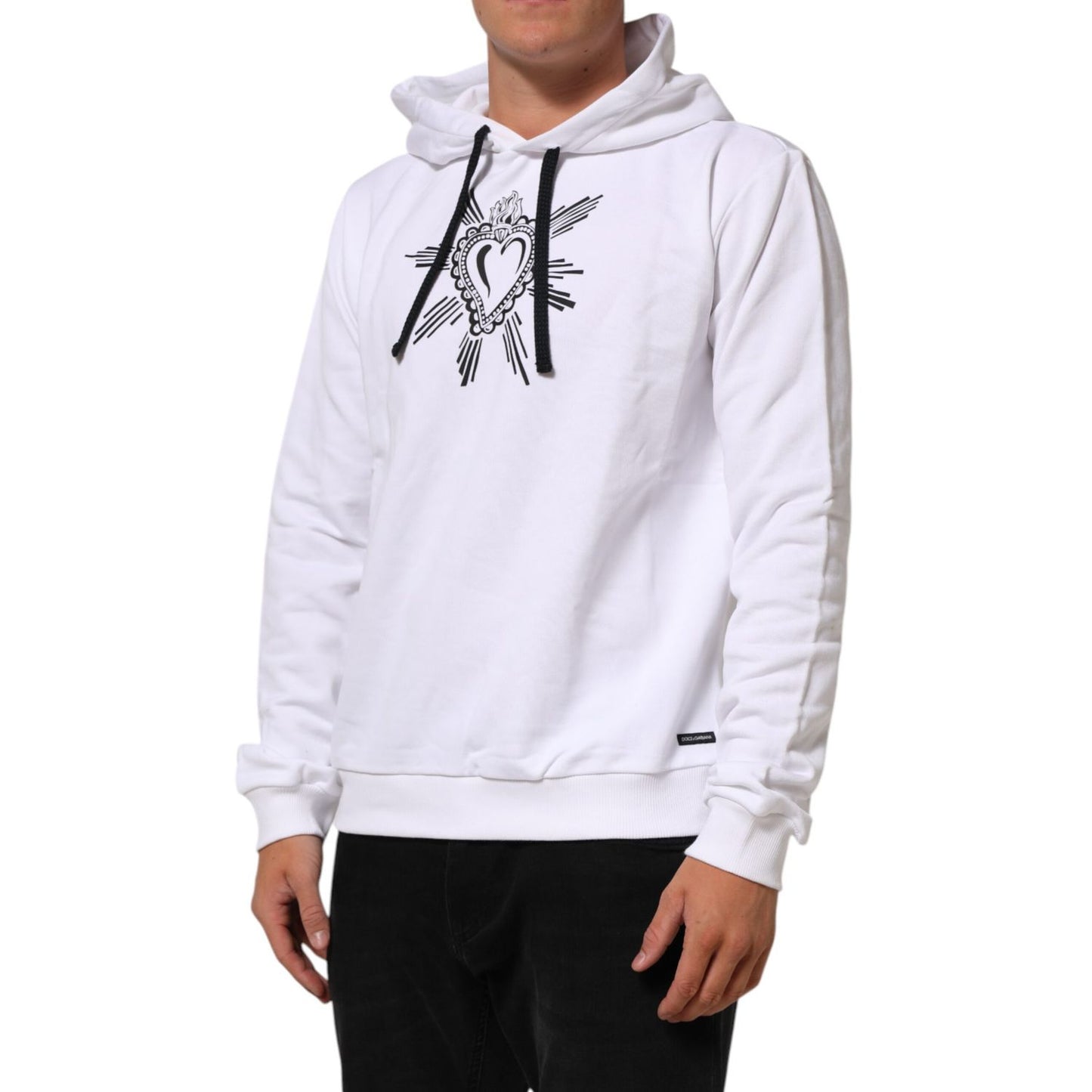 Dolce & Gabbana White Sacred Heart Hooded Sweatshirt Sweater