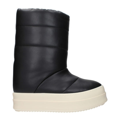 Rick Owens Black Leather Ankle Boots, side view, featuring MPN RP02D3857LLP91 and code F84775 in black leather material.