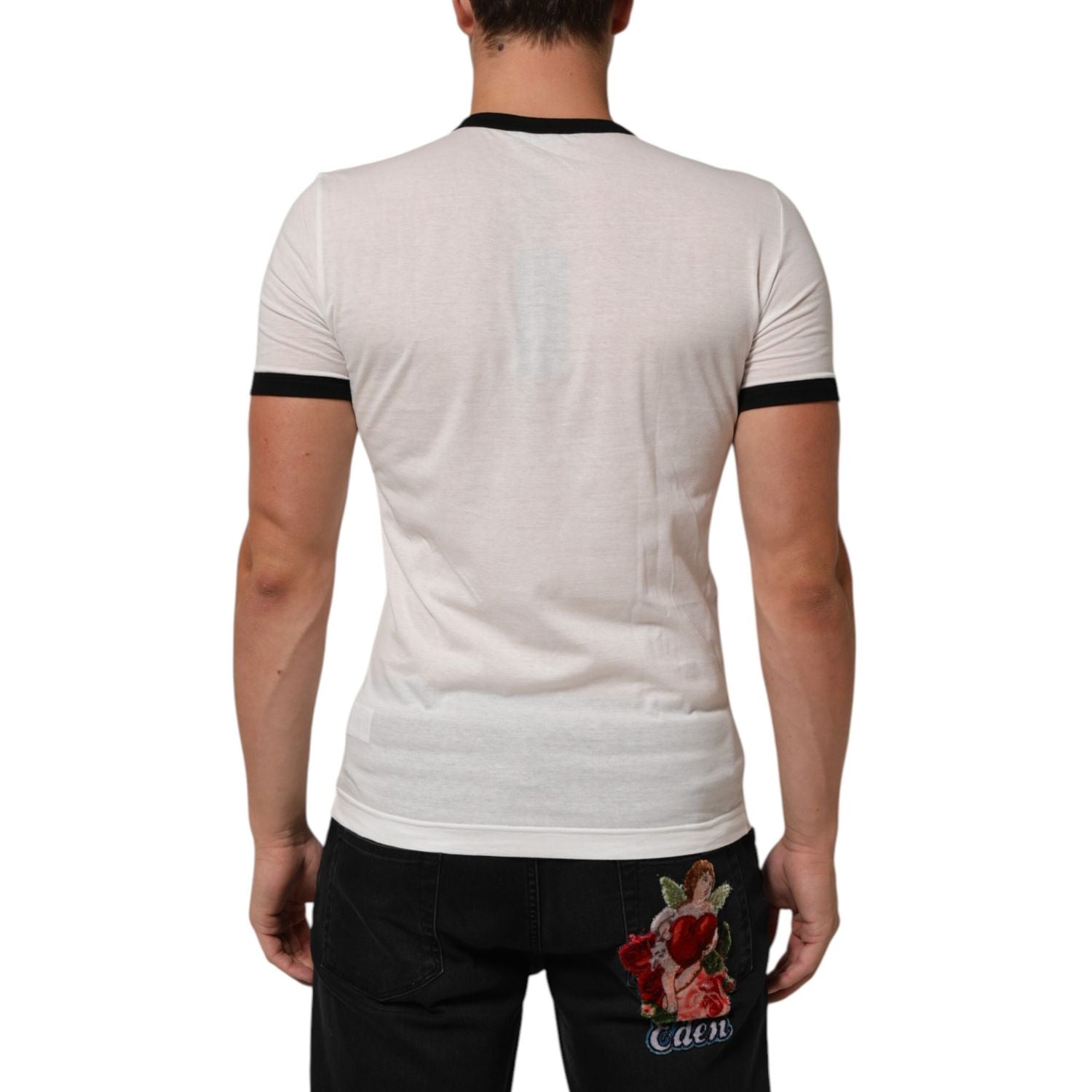 Dolce & Gabbana White Sacred Heart Cotton Crew Neck T-shirt
