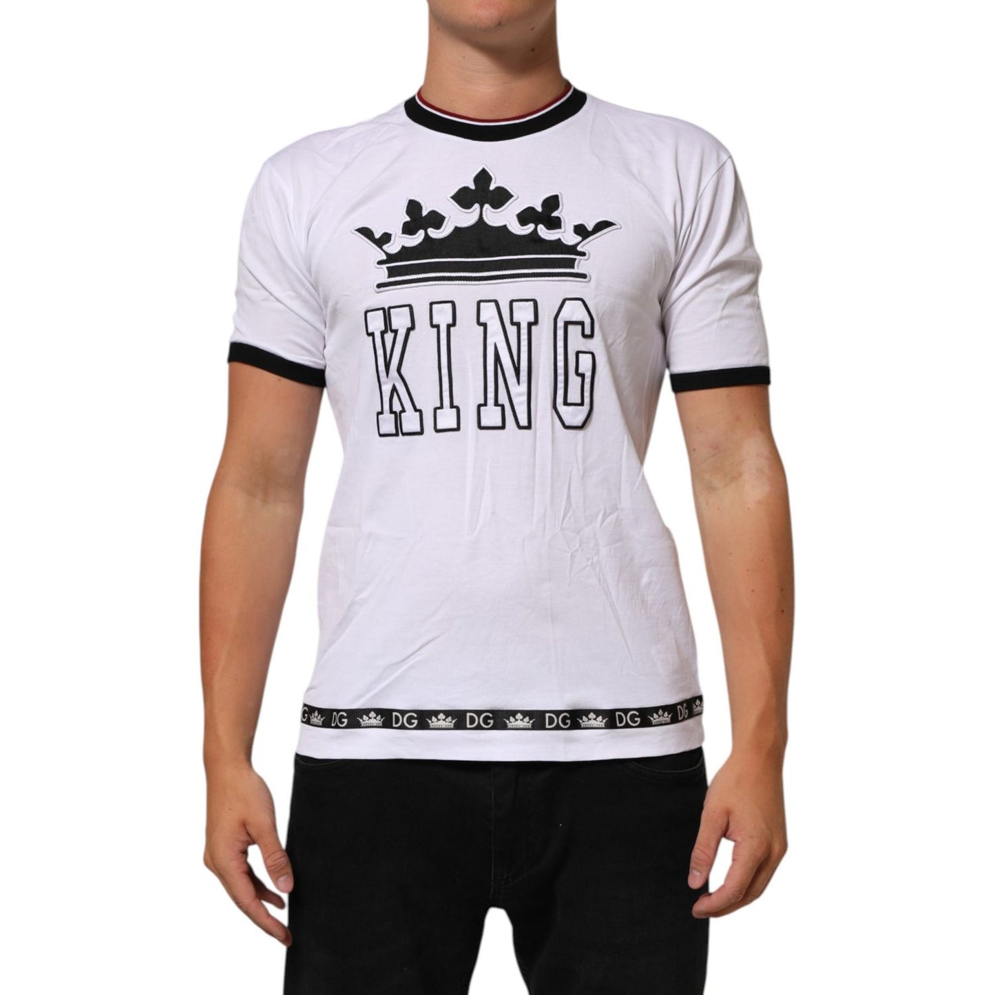 Dolce & Gabbana White Cotton Crown King Embroidery T-shirt