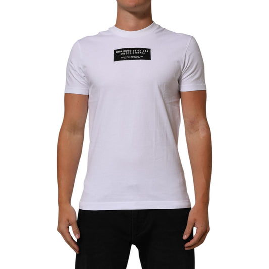 Dolce & Gabbana White Cotton Logo Print Crew Neck Men T-shirt