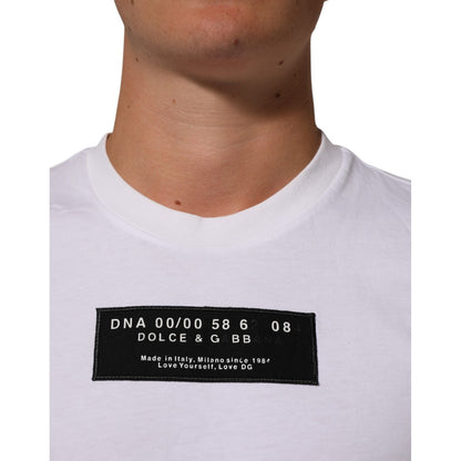 Dolce & Gabbana White Cotton Logo Print Crew Neck Men T-shirt