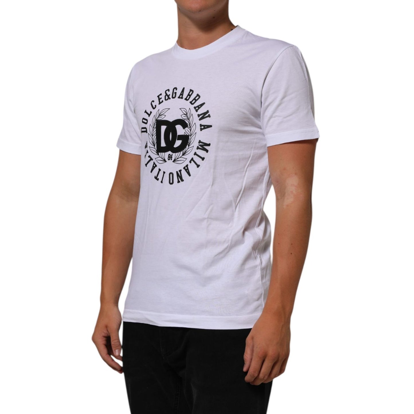 Dolce & Gabbana White Cotton Logo Print Crew Neck T-shirt