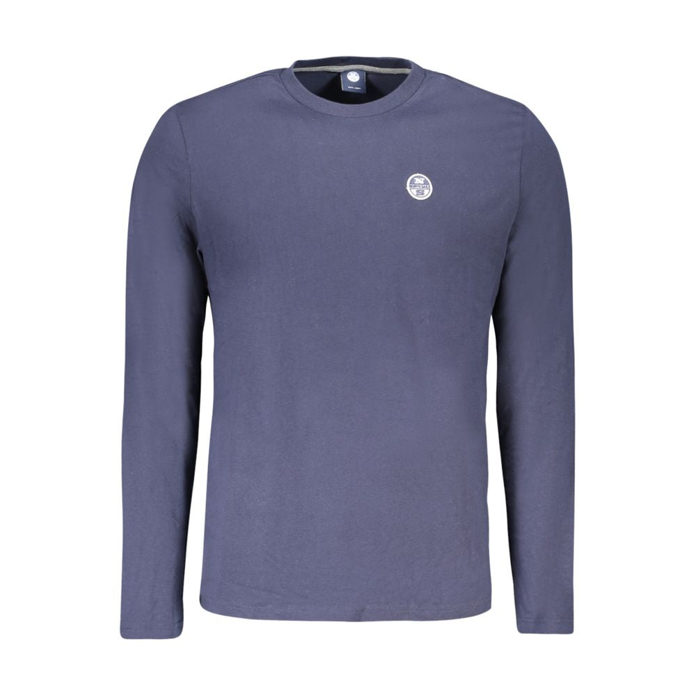 North Sails Blu Cotton Men T-Shirt with crew neck and logo, showcasing modern style in a brushed texture. Perfect for comfort and bold fashion.