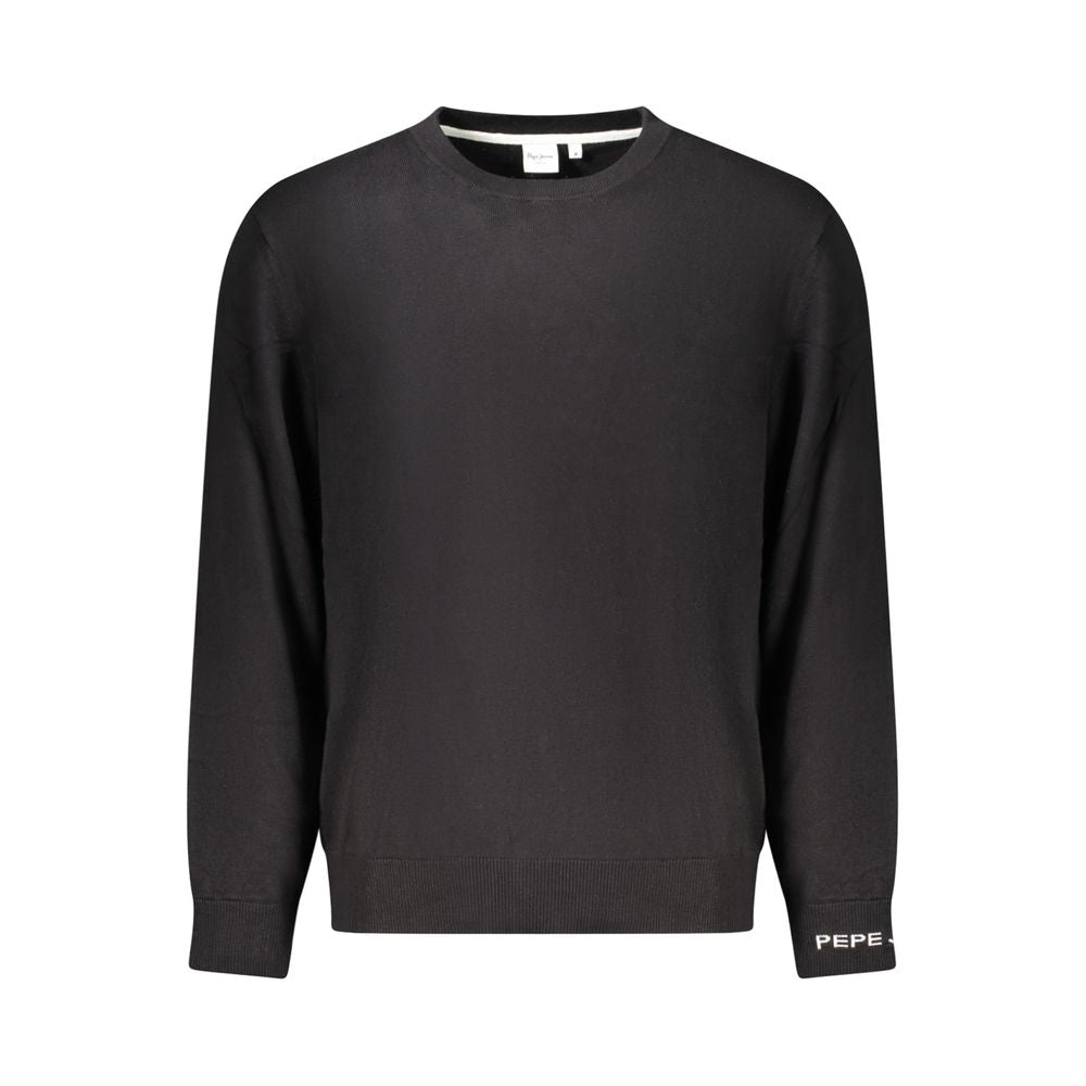 Pepe Jeans Black Cotton Men Sweater with crew neck and long sleeves, featuring the iconic logo, ideal for style and comfort.