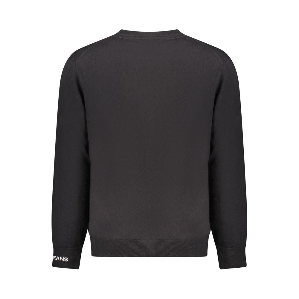 Back view of Pepe Jeans Black Cotton Men Sweater showcasing long sleeves and iconic logo for a stylish, modern look.