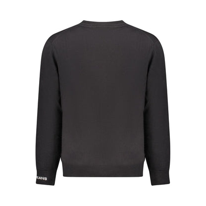 Back view of Pepe Jeans Black Cotton Men Sweater showcasing long sleeves and iconic logo for a stylish, modern look.