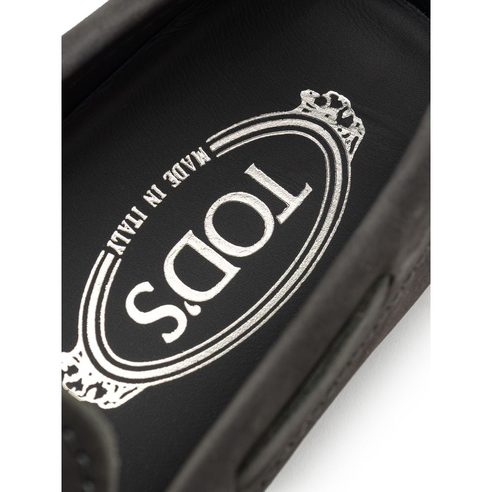 Close-up of Tod's Gray Nubuc Leather Moccassin interior logo