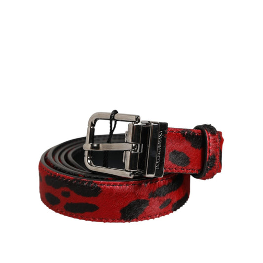 Dolce & Gabbana Red Black Pony Leather Metal Buckle Men Belt