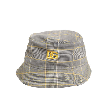 Dolce & Gabbana Gray Yellow Wool Blend Plaid Bucket Cap Men Hat