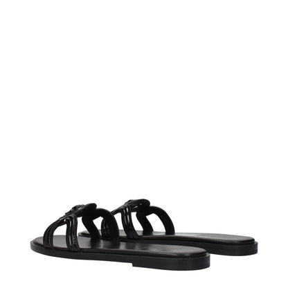 Versace Black Leather Slippers with front logo design in patent leather, side view