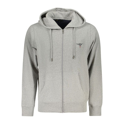 Accademia Militare Gray Cotton Men Hoodie with zip and logo embroidery, crafted from recycled materials.