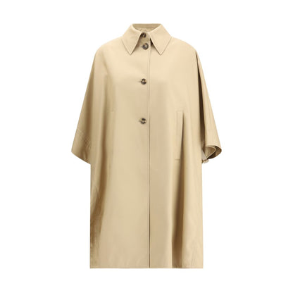 Max Mara Beige Cotton Coat featuring classic collar, front button closure, welt pockets, side buckles, elegant design, AW25 season.
