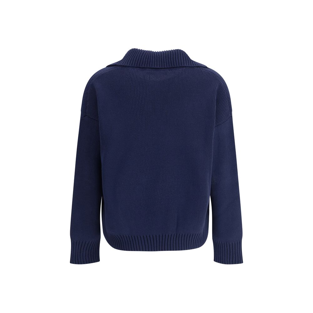 Back view of Max Mara Blue Cotton Sweatshirt with ribbed details, showcasing casual style for cold season.