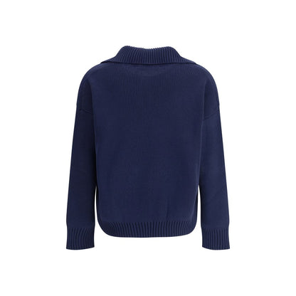 Back view of Max Mara Blue Cotton Sweatshirt with ribbed details, showcasing casual style for cold season.