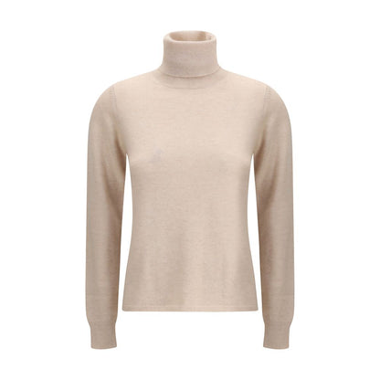 Max Mara Beige Wool Turtleneck with ribbed high neck and cuffs, elegant design for AW25.