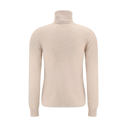 Back view of Max Mara Beige Wool Turtleneck with high neck, ribbed cuffs, and hem, crafted from wool and cashmere blend for elegant comfort.