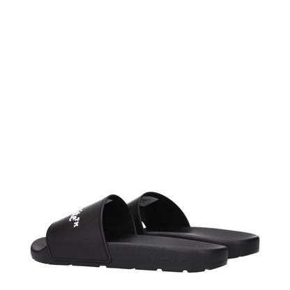 Off-White Black Cotton Slippers with a front logo, MPN OMIU002MAT0011001, code F84958. Designed in black rubber and cotton. Side view.