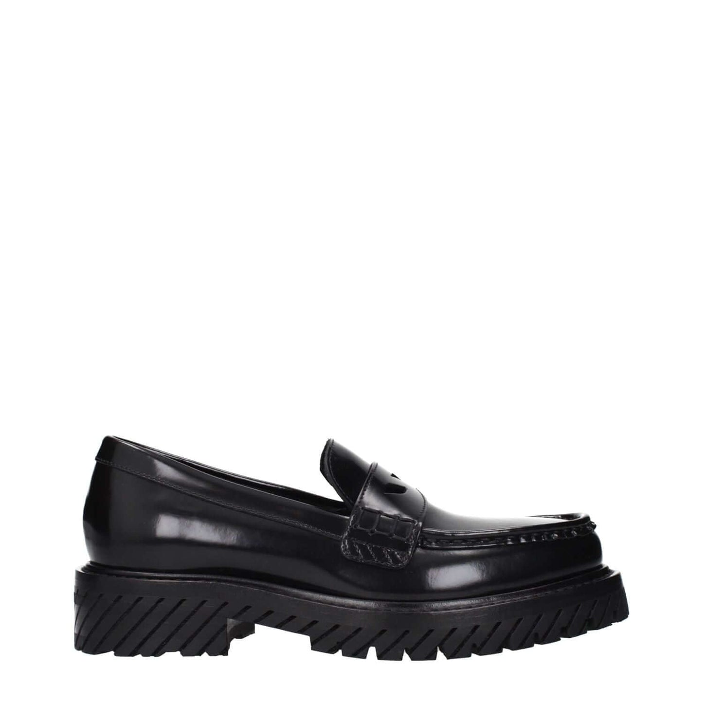 Off-White Black Leather Slip-On Loafers
